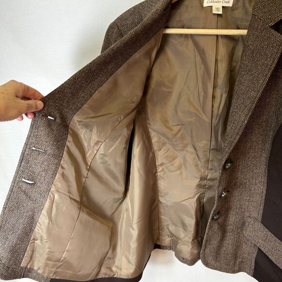 Coldwater Creek NWOT Brown Knit Panel Wool Herringbone Tweed Blazer Size 16 - Picture 8 of 14